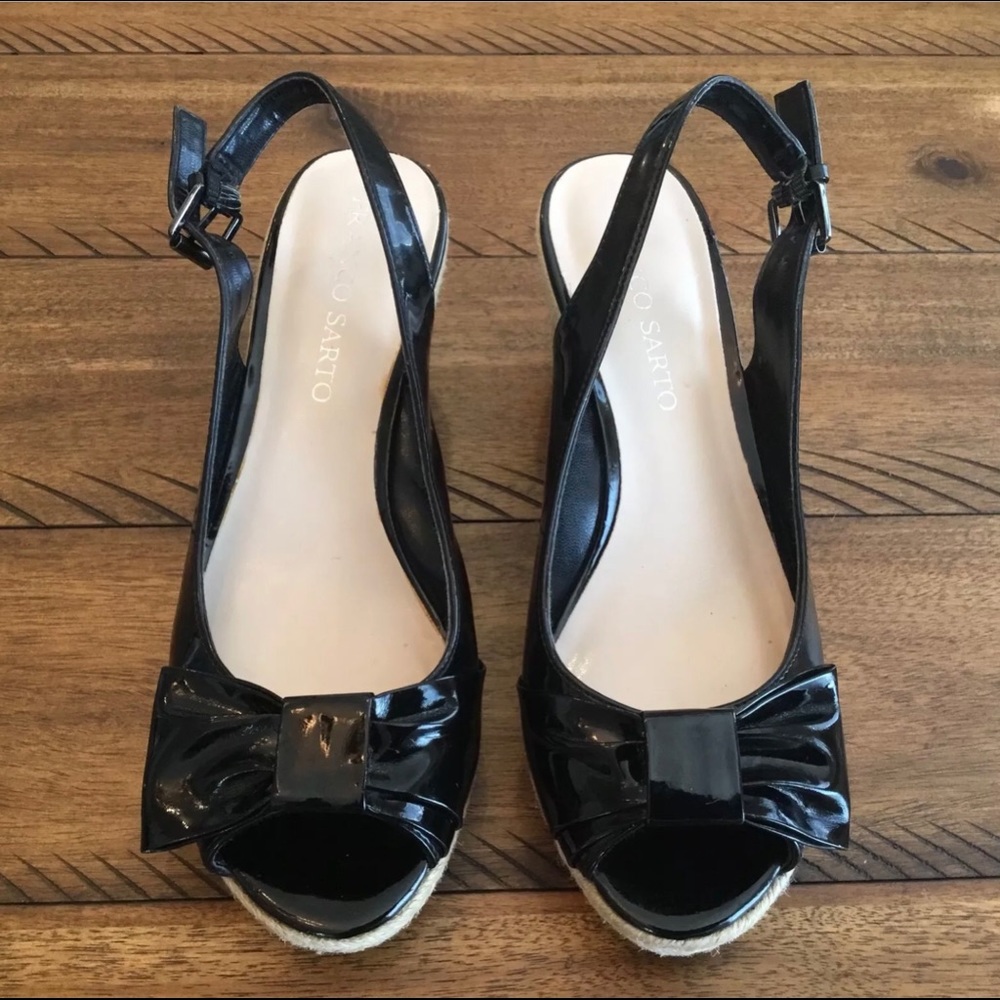 Franco Sarto Black Open Toe Espadrille Sandals - 7